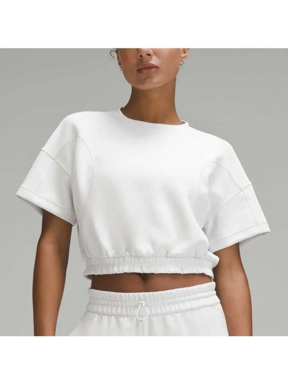Lululemon White Softstreme Gathered Short Sleeve Shirt Cropped Women’s Size 12
